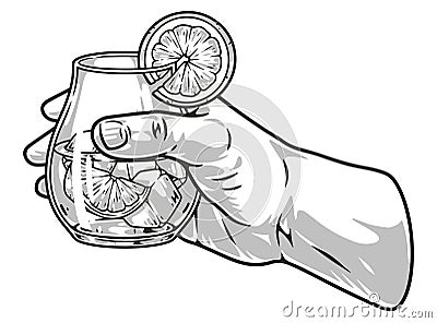 Glass lemonade detailed element monochrome Vector Illustration