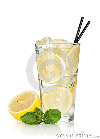 Glass of lemonade with lemon and mint Stock Photo