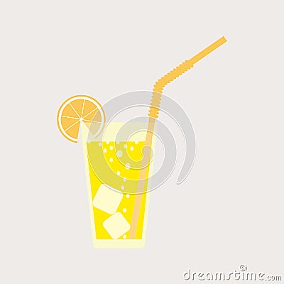 A glass of lemonade, a soda with ice. Lemon juice. A glass of lemon cocktail with a straw. Vector illustration. Vector Illustration