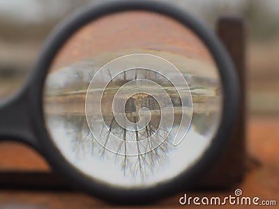 Glass lens round look low vision. Stock Photo