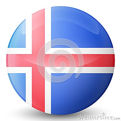 Glass light ball with flag of Iceland. Round sphere, template icon. Icelandic National symbol. Glossy realistic ball, 3D Vector Illustration