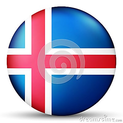 Glass light ball with flag of Iceland. Round sphere, template icon. Icelandic National symbol. Glossy realistic ball, 3D Vector Illustration