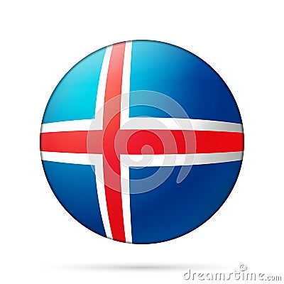 Glass light ball with flag of Iceland. Round sphere, template icon. Icelandic National symbol. Glossy realistic ball, 3D Vector Illustration