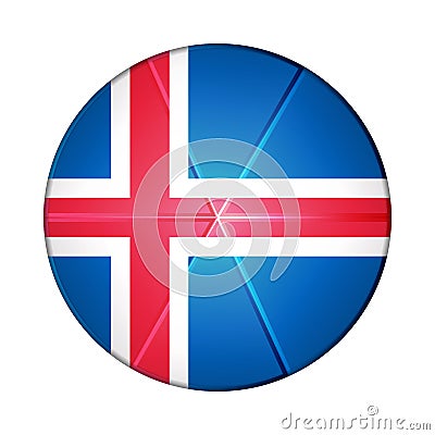 Glass light ball with flag of Iceland. Round sphere, template icon. Icelandic National symbol. Glossy realistic ball, 3D Vector Illustration