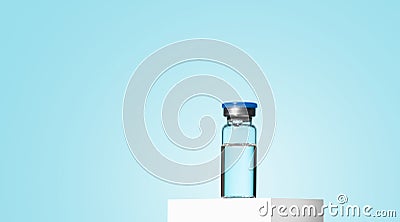 Glass Medicine Vial jar botulinum toxin on blue background. Biorevitalization, mesotherapy, anti age Stock Photo