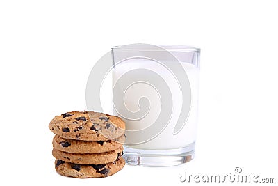 Glass of milk and cookies isolated on white Stock Photo