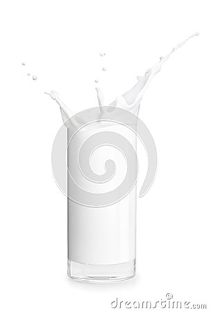 Glass of milk with splash Stock Photo