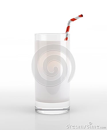 Glass of milk with a straw. Stock Photo