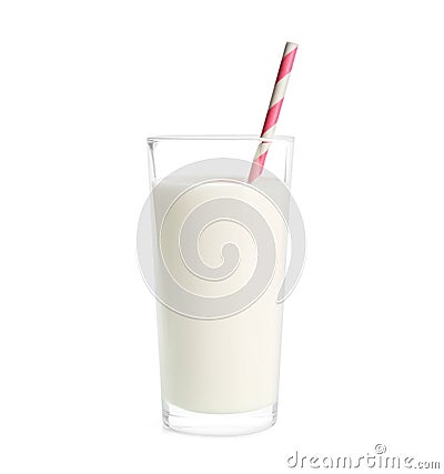 Glass of milk on white background Fresh dairy product Stock Photo