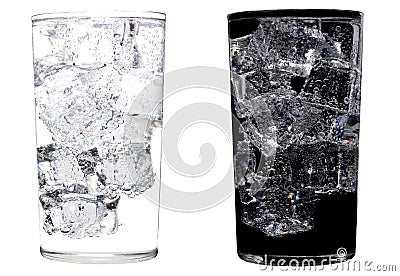 Glass of mineral water, soda, sparkling water with ice cold There are bubbles rising Stock Photo