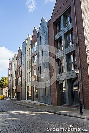 Glass modern houses in the style of historic buildings in Gdansk. Poland Stock Photo