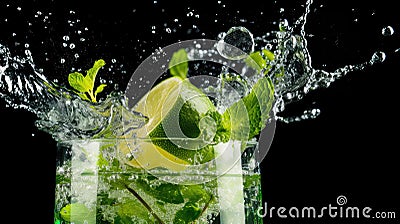 glass mojito cocktail drink summer Cartoon Illustration