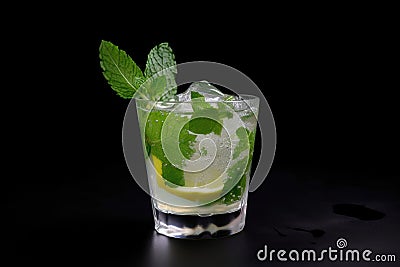 glass of mojito, garnished with spearmint leaves Stock Photo