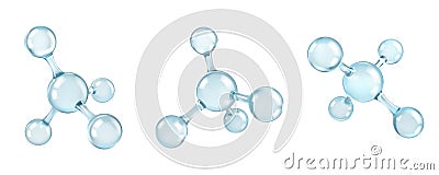 Glass molecules model. Reflective and refractive abstract molecular shape isolated on white background Cartoon Illustration