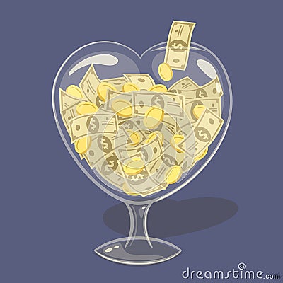 Glass money heart Cartoon Illustration