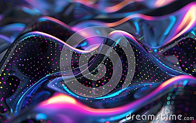 Glass morphism dark liquid texture. Heatmap style psychedelic surrealistic hologram, soft waves. Holographic abstract synthwave Stock Photo