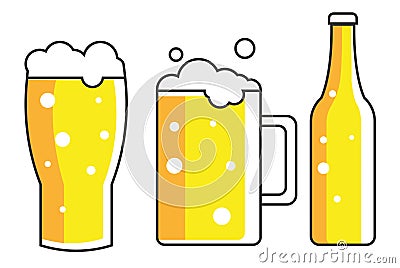 Glass, mug and a bottle of beer Vector Illustration