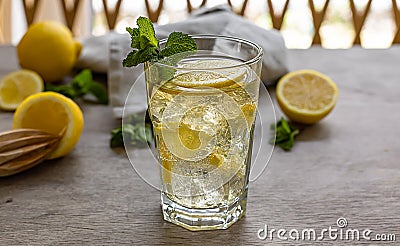 A glass of naturally fermented, probiotic honey lemonade soda. Stock Photo