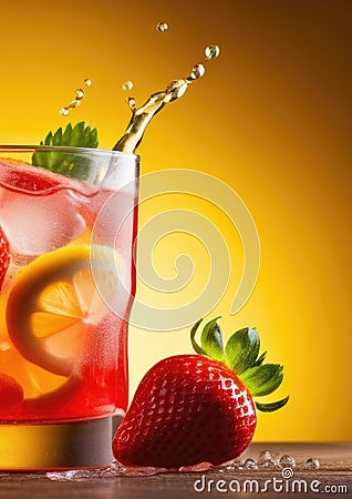 strawberry lemonade with mint, fresh summer cocktail with ice, detox water, refreshing drink, berry Stock Photo