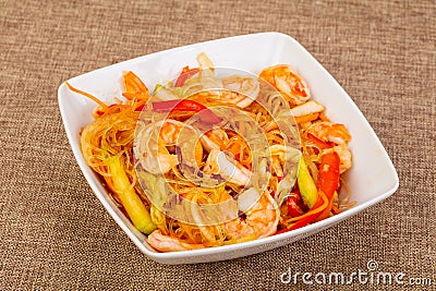 Glass noodle with prawn and vegetables Stock Photo