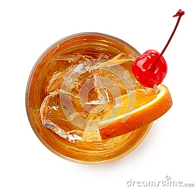 Glass of Old fashioned cocktail Stock Photo