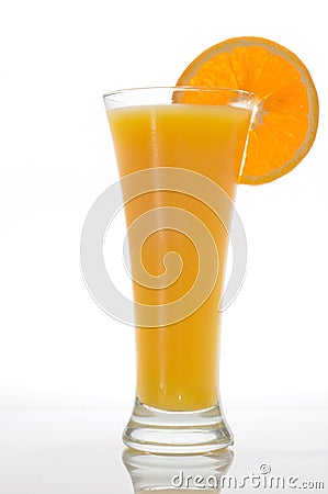 Glass of orange juice with slice Stock Photo