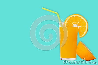 Glass with orange juice and slice orange Stock Photo