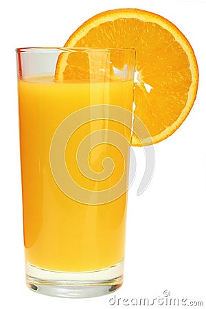 Glass of orange juice and slice Stock Photo