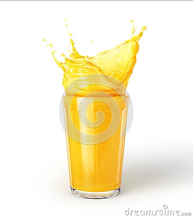 Glass of orange juice with splash, isolated on white background Stock Photo