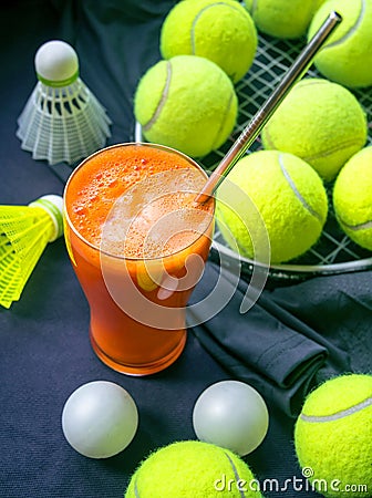 The glass of orange juice and spot stuff in background Stock Photo