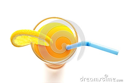 Glass of orange juice top view on white background Stock Photo