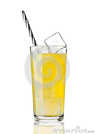 Glass of orange soda drink cold with ice cubes Stock Photo