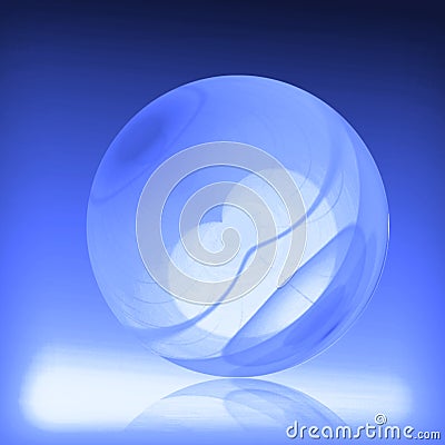 Glass orb with blue color and heart in the centre. Stock Photo