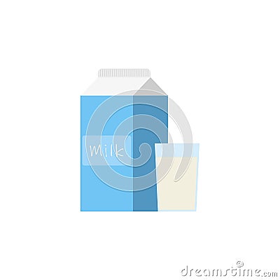 a glass and package with milk. fresh milk flat design vector illustration. Milk box with glass Vector Illustration