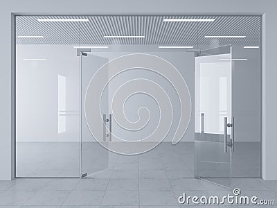 Glass partition and doors in hall Cartoon Illustration