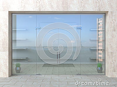 Glass partition and doors in hall Cartoon Illustration