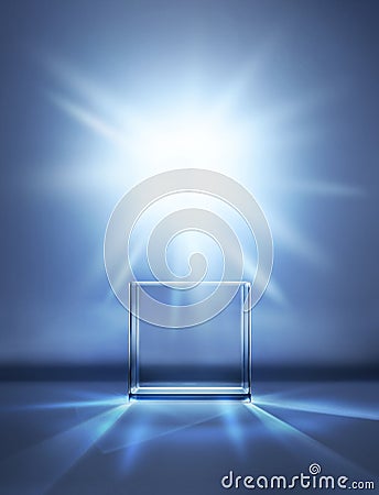 Glass pedestal on dark blue background Stock Photo