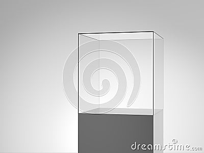 Glass pedestal showcase. Gray product display. Metallic. Cartoon Illustration