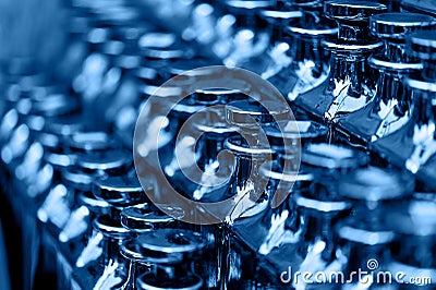 Glass perfume bottles based oils.A Bazaar, market. Macro. Classic blue. The 2020 trend. Stock Photo