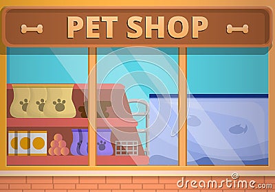 Glass pet shop concept banner, cartoon style Vector Illustration