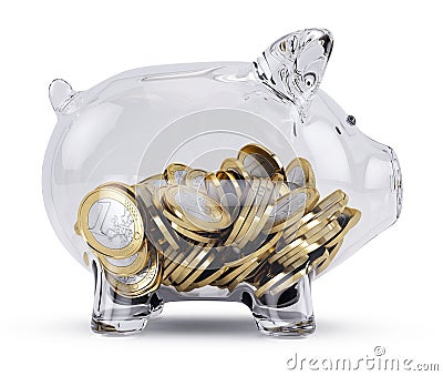 Glass Piggy bank with money Stock Photo