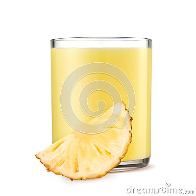 Glass of pineapple juice and slices of pineapple on white background Stock Photo