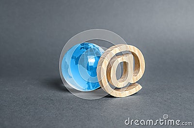 Glass planet earth globe and email internet symbol. World Wide Web. Contacts. Business tools. Internet and global communication Stock Photo