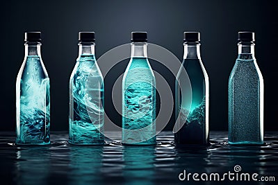 Glass plastic reusable drink sport bottle container mockup on dark background Stock Photo