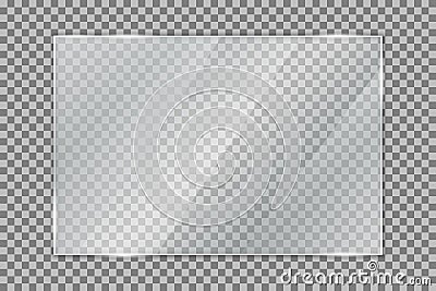 Glass plate on transparent background, clear glass showcase, realistic window mockup, acrylic and glass texture with glares Vector Illustration