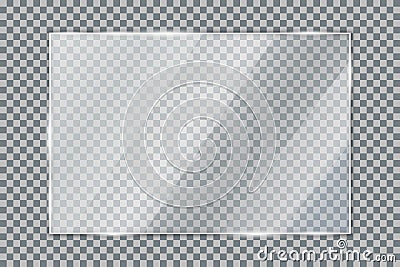 Glass plate on transparent background, clear glass showcase, realistic window mockup, acrylic and glass texture with glares Vector Illustration