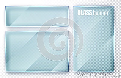 Glass plates set. Glass banners on transparent background. Flat glass clear window. Vector illustration Vector Illustration
