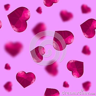 Glass Polygonal Heart Random Seamless Pattern Stock Photo