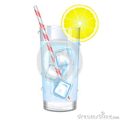 Glass of pure water with ice and lemon. Vector illustration. Vector Illustration