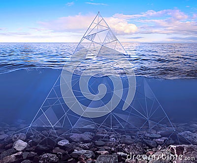 Glass pyramid under water Stock Photo